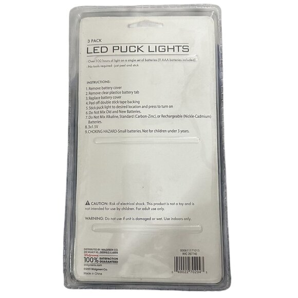 Living Solutions LED Puck Lights 3 Pack Black 100+ Hours of Light/Set Batteries - Picture 2 of 2